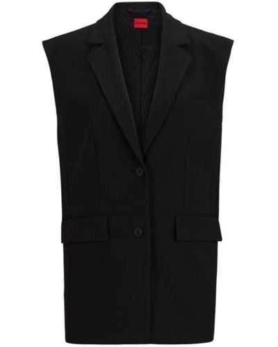 HUGO Regular-fit Long-length Waistcoat With Logo Lining - Black