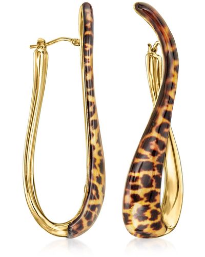 Ross-Simons Italian Leopard-print Enamel Twisted Hoop Earrings - Metallic