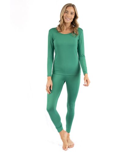 Leveret Two Piece Classic Solid Thermal Pajamas - Green