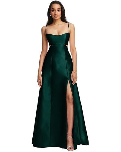 Alfred Sung Open Neckline Cutout Satin Twill A-line Gown With Pockets - Green