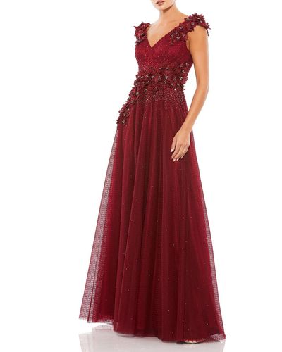 Mac Duggal Embellished Floral Evening Dress - Red