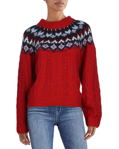 Rag & Bone Willow Fairisle Wool Blend Printed Pullover Sweater - Red
