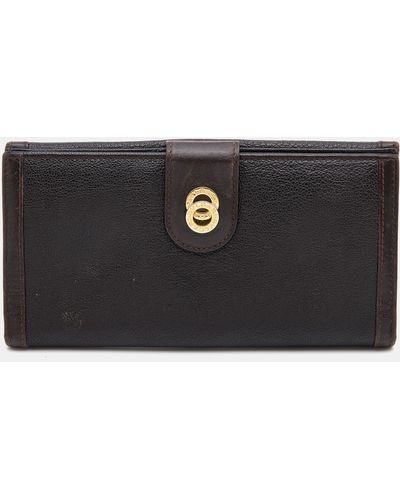 BVLGARI Dark Leather Flap Continental Wallet - Black