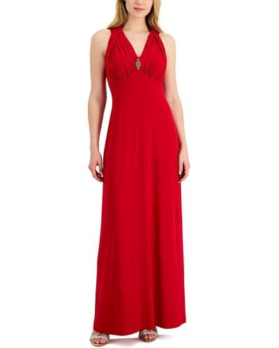Connected Apparel Embellished Maxi Evening Dress - Red