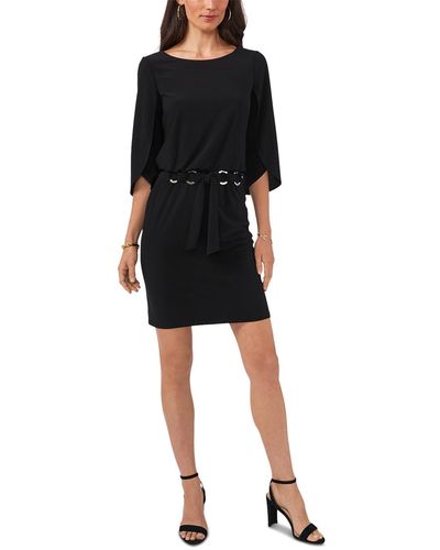 Msk Petites Tulip-sleeve Mini Fit & Flare Dress - Black