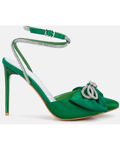 LONDON RAG Winged High Heel Rhinestone Embellished Sandals - Green