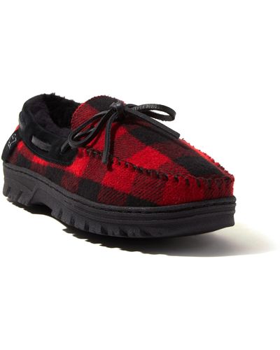 Dearfoams Ez Feet Genuine Suede And Shearling Wool Moccasin - Red