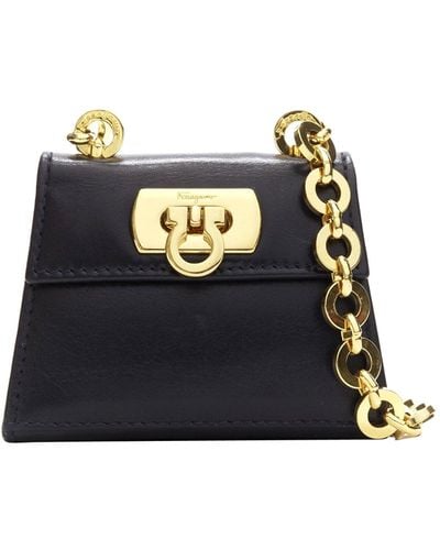 Ferragamo Vintage Gancini Gold Chain Mini Waist Belt Bag - Black