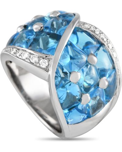 Non-Branded Lb Exclusive 18k Gold 0.18ct Diamond And Topaz Ring Mf26-122223 - Blue