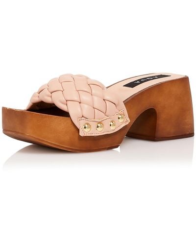 Aqua Boho Woven Faux Leather Platform Sandals - Brown