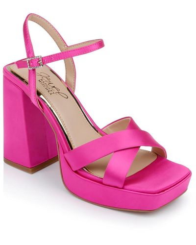 Badgley Mischka Rainbow Satin Platform Sandals - Pink