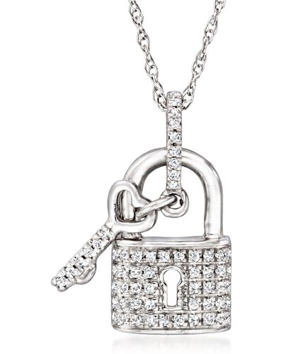 Ross-Simons Diamond-accented Lock And Heart Key Pendant Necklace - Metallic
