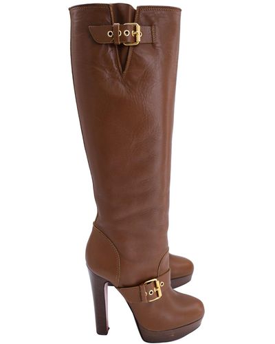 Christian Louboutin Harletty 140 Knee High Boots In Brown Leather