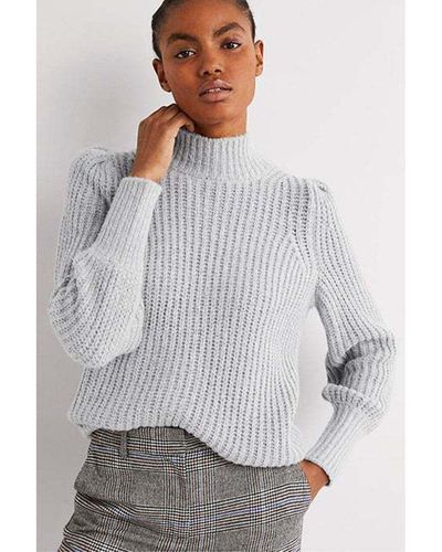 Boden Ribbed Fluffy High-neck Wool & Alpaca-blend Sweater - Gray
