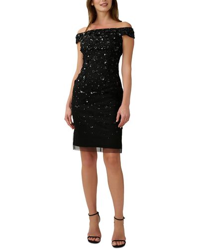 Adrianna Papell Applique Midi Cocktail And Party Dress - Black
