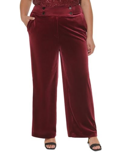 Calvin Klein Plus Velvet Pocket Wide Leg Pants - Red