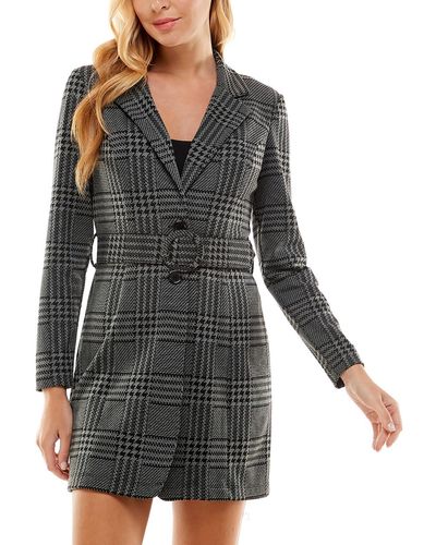 City Studios Juniors Jacket Over Dress Belted Two Piece Dress - Gray