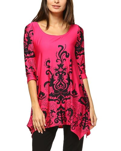 White Mark 3/4 Sleeve Polyester Tunic Top - Red