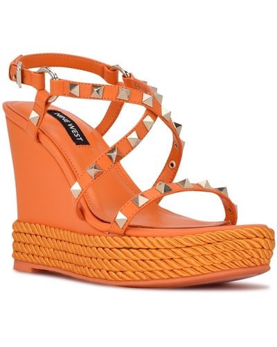 Nine West Harte 3 Studded Slingback Platform Sandals - Orange