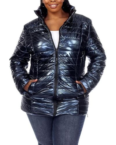 White Mark Plus Quilted Metallic Puffer Jacket - Blue