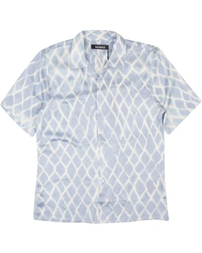 NAHMIAS Swish Design Button Down Sik Shirt - Blue