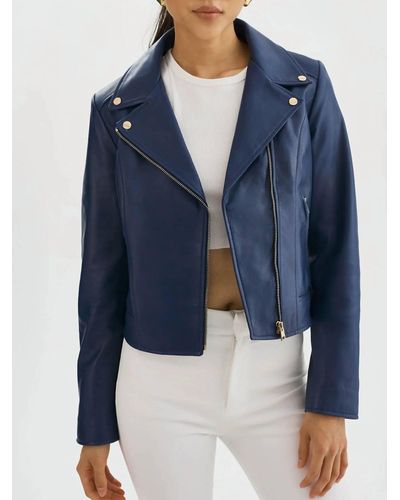 Lamarque Kelsey Leather Bike Jacket - Blue