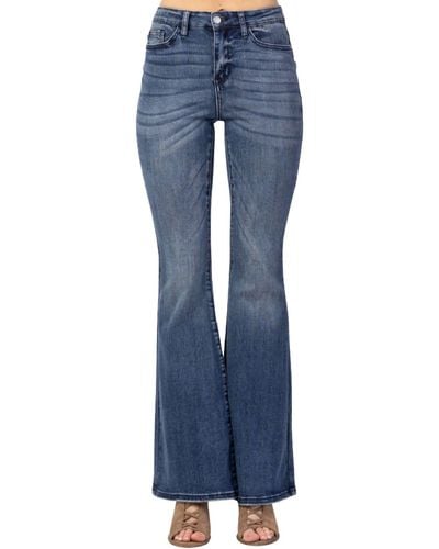 Judy Blue Contrast Trouser Flare Jeans - Blue