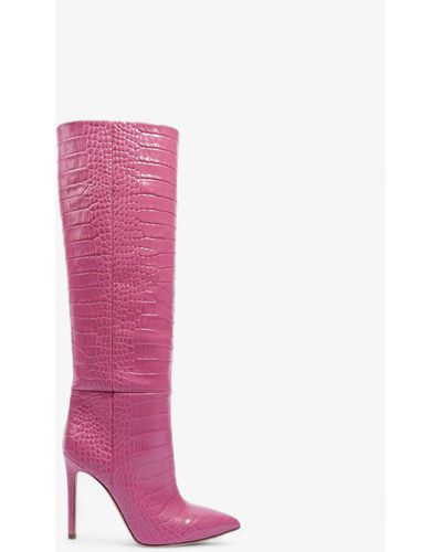 Paris Texas Stiletto Boots 100mm Croc Embossed Leather - Pink