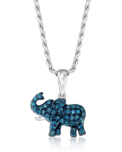 Ross-Simons Diamond Elephant Pendant Necklace - Blue