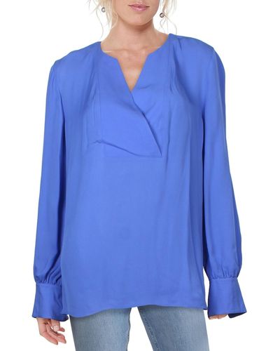 Tahari Reva Silk Sheer Dress Top - Blue