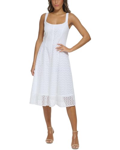Donna Morgan Eyelet Cotton Fit & Flare Dress - White