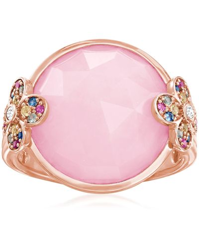 Ross-Simons Opal And Multicolored Sapphire Floral Ring With White Topaz Accents - Pink