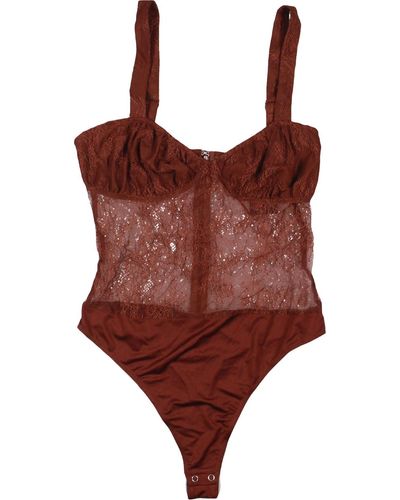 Danielle Bernstein Lace Thong Bodysuit - Brown