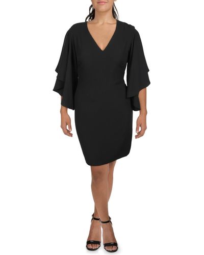 Lauren by Ralph Lauren Yaira V Neck Midi Shift Dress - Black