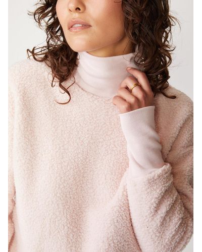 Stateside Double Faced Sherpa Long Sleeve Mock Neck Top - Pink