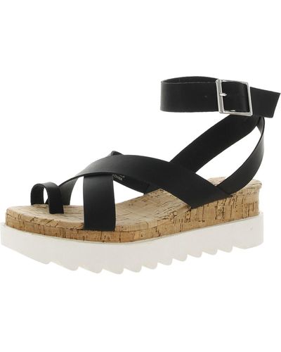 Sun & Stone Pheobii Faux Leather Ankle Strap Platform Sandals - Black