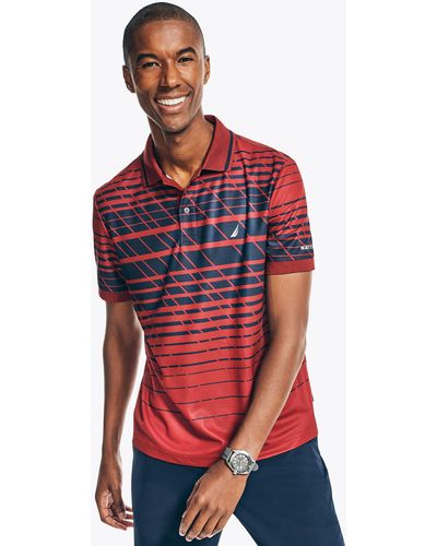 Nautica Navtech Sustainably Crafted Classic Fit Striped Polo - Red