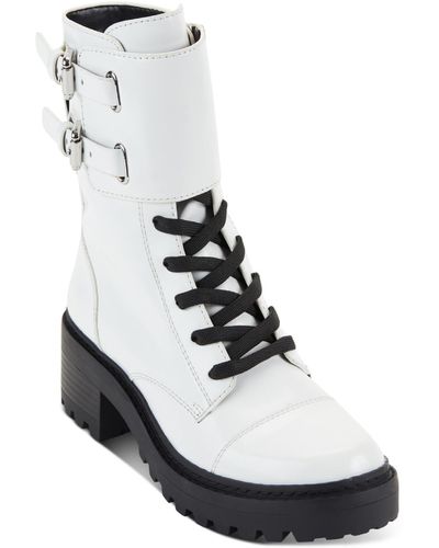 DKNY Bart Lugged Sole Buckle Combat & Lace-up Boots - White