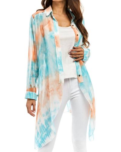 Adore Sheer Button Down Duster - Blue