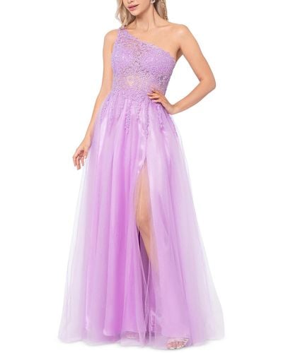 Blondie Nites Juniors Mesh One Shoulder Evening Dress - Purple