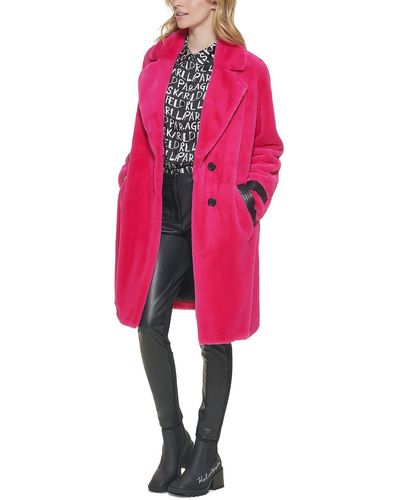 Karl Lagerfeld Long Sherpa Faux Fur Coat - Pink