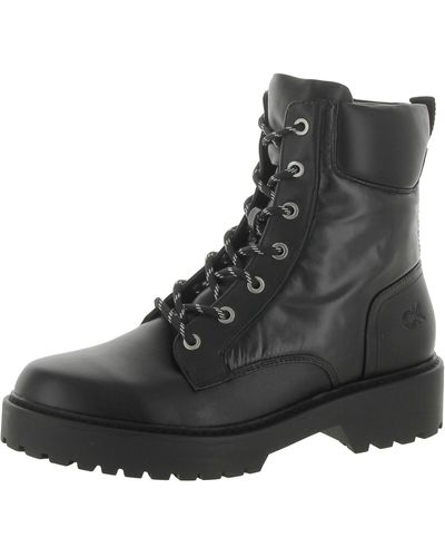 Calvin Klein Sallon Faux Leather Round Toe Combat & Lace-up Boots - Black
