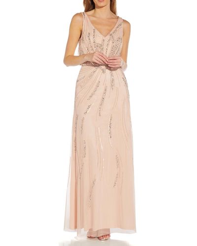 Adrianna Papell Plus Embellished Prom Evening Dress - Natural