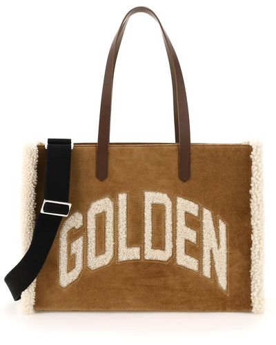 Golden Goose California East-west Bag With Shearling Detail - Natural