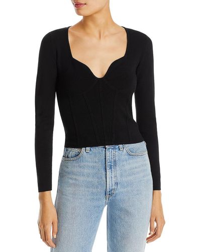 Aqua Scalloped Crop Pullover Sweater - Black