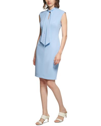 Calvin Klein Tie Neck Knee-length Shift Dress - Blue