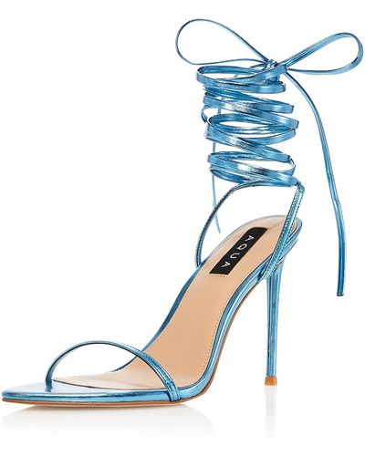 Aqua Faux Leather Ankle Tie Slingback Sandals - Blue
