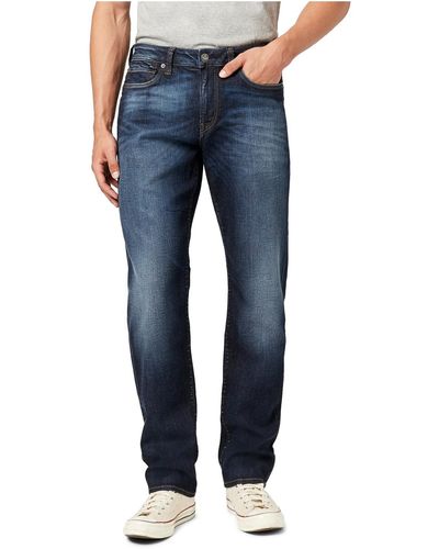 Buffalo David Bitton Relaxed Faded Tapered Leg Jeans - Blue