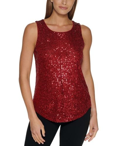 DKNY Sequined Stretch Tank Top - Red
