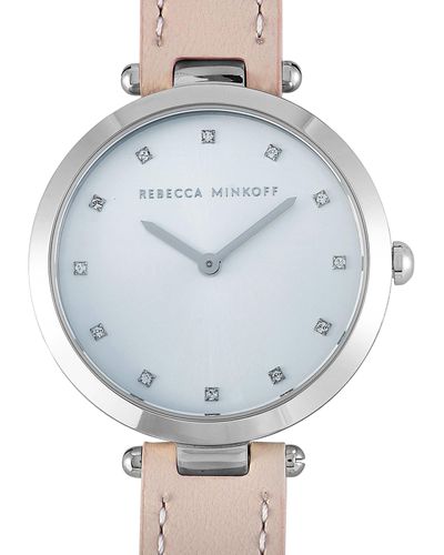 Rebecca Minkoff Nina Silver-tone Blush Leather Strap Watch 2200398 - Blue